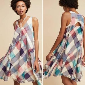 Anthropologie- Maeve metallic plaid asymmetric hem handkerchief dress
